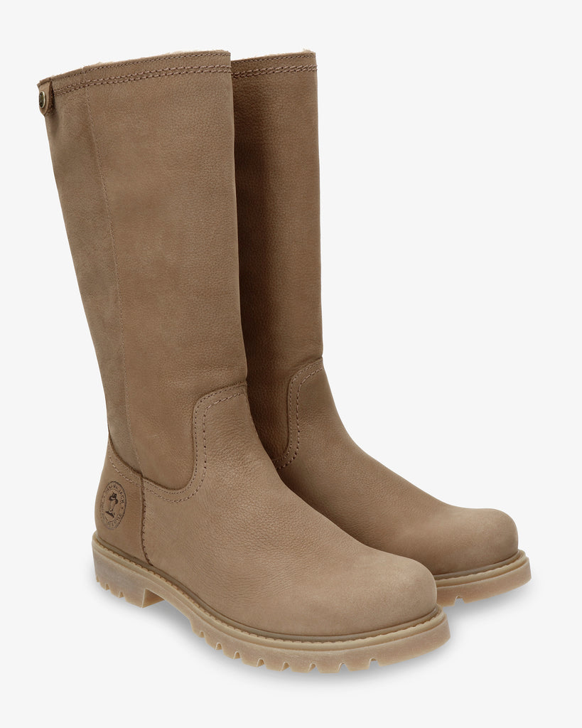 Bambina botas de piel con forro interior de pelo. taupe