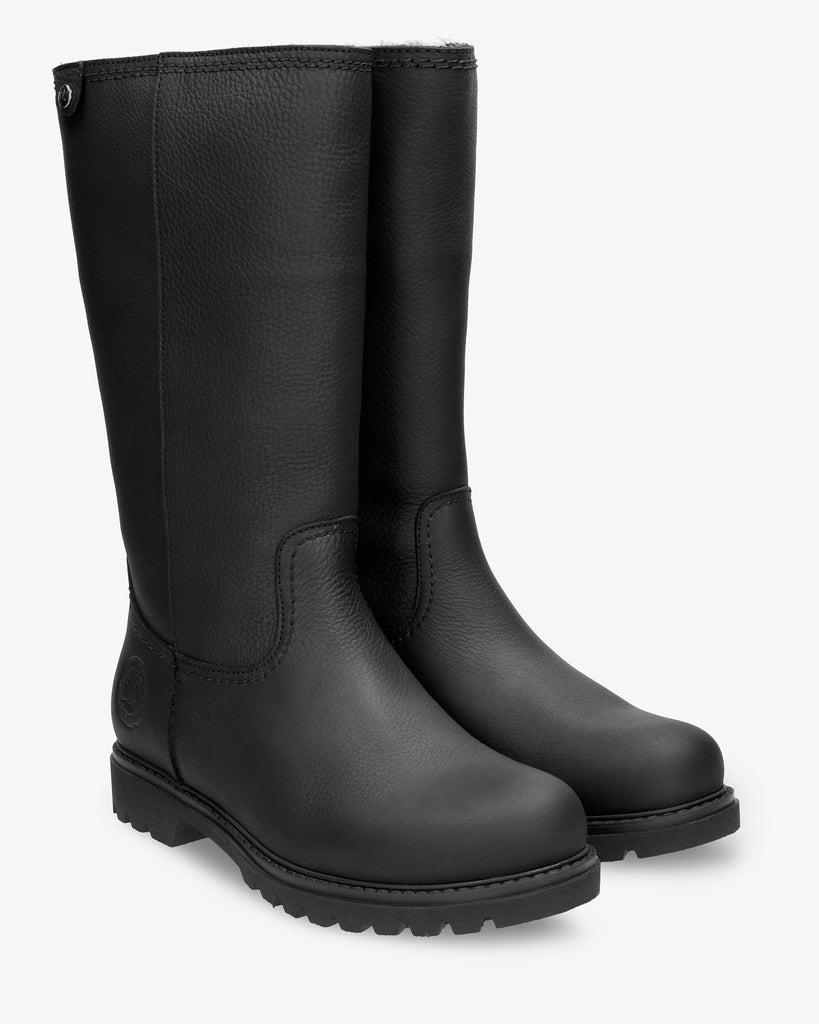 Bambina Igloo botas de piel con forro interior de pelo natural. negro