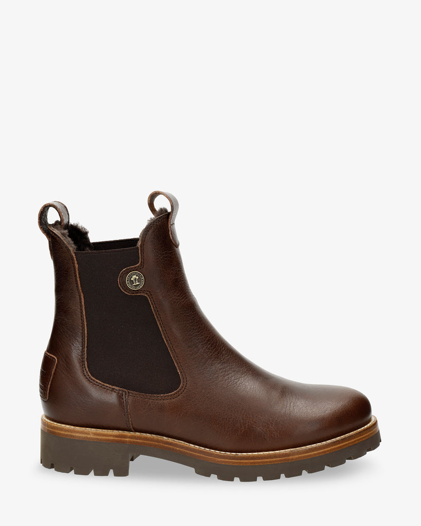 Francesca Igloo botas de piel con forro interior de pelo natural. marron