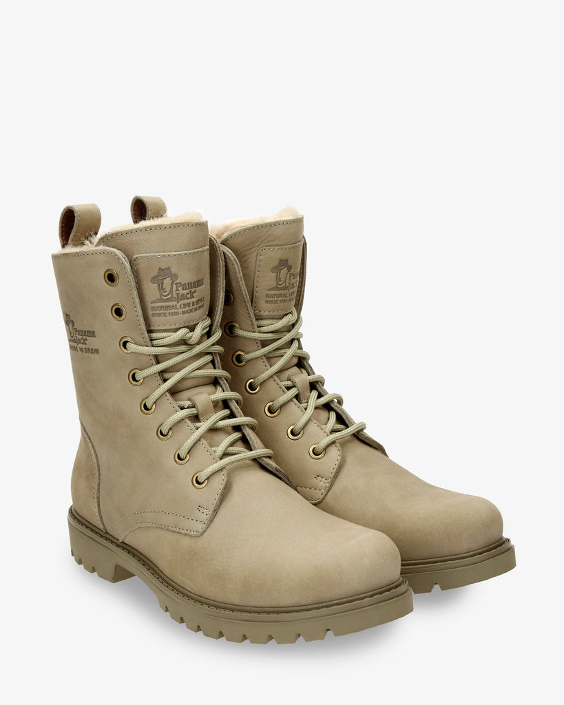 Frisia botas de piel con forro interior de pelo. kaki