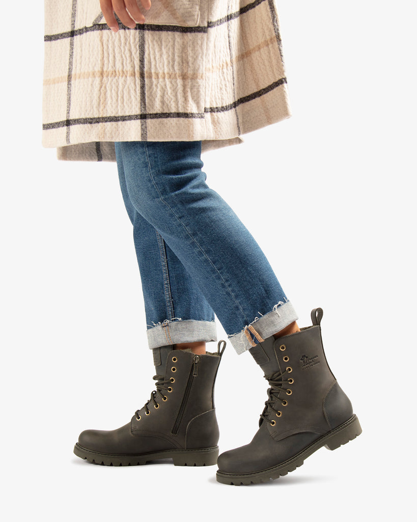 Frisia botas de piel con forro interior de pelo. kaki