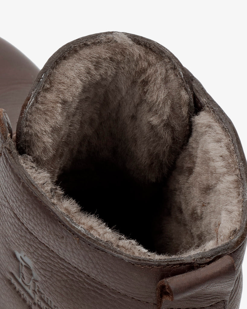 Glasgow Igloo botines de piel con forro interior de pelo natural. marron