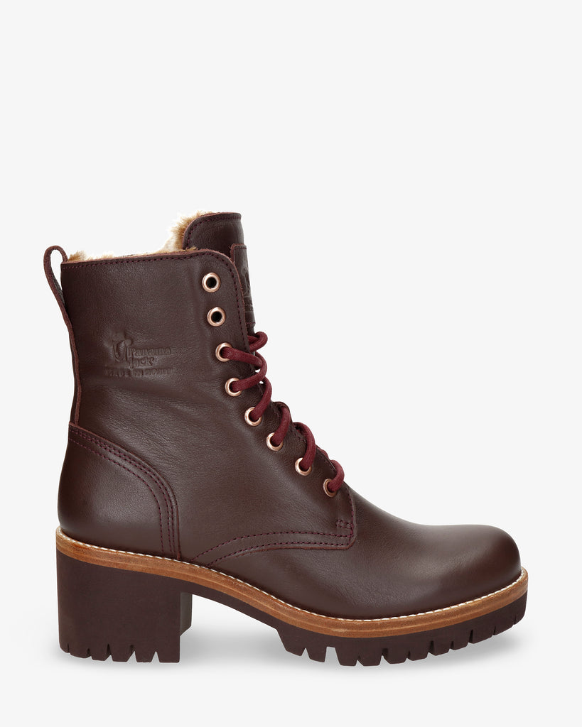 Padma botas de piel con forro interior de pelo. burdeos
