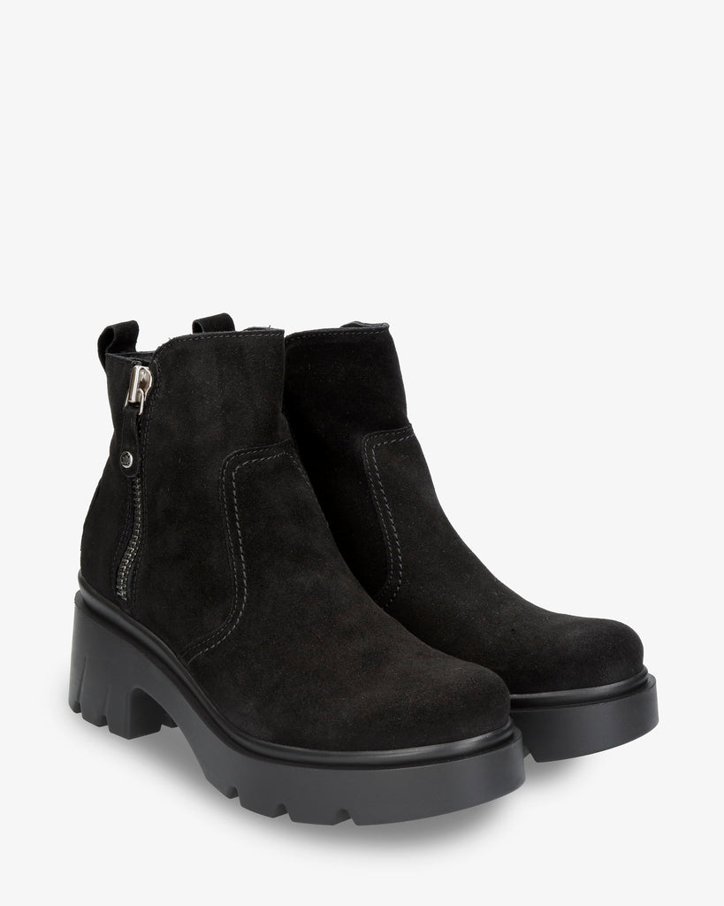 Phuket botín de piel con forro interior de pelo. negro