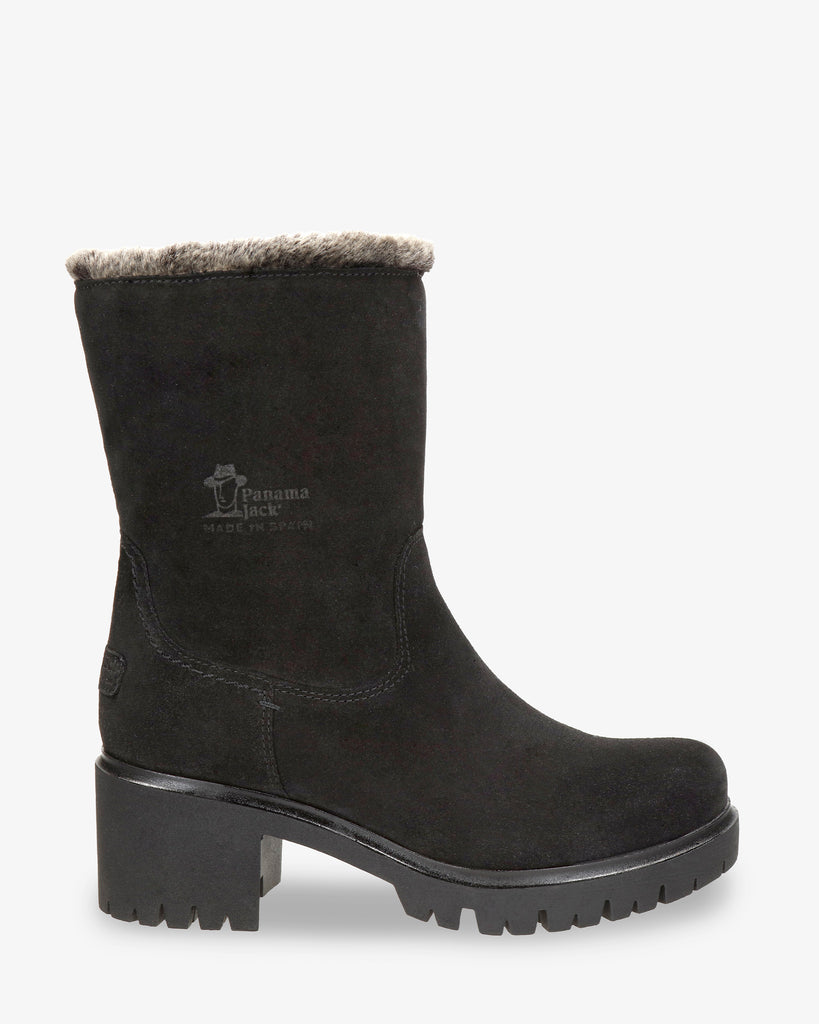 Piola botas de piel con forro interior de pelo. negro