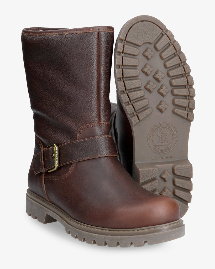 Singapur botas de piel con forro interior de pelo. castaño